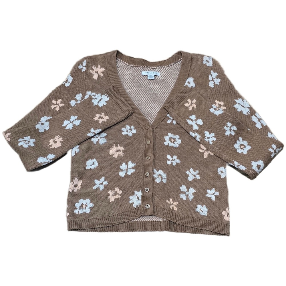 American Eagle‎ Outfitters Brown Floral Cardigan Sweater S/P CH